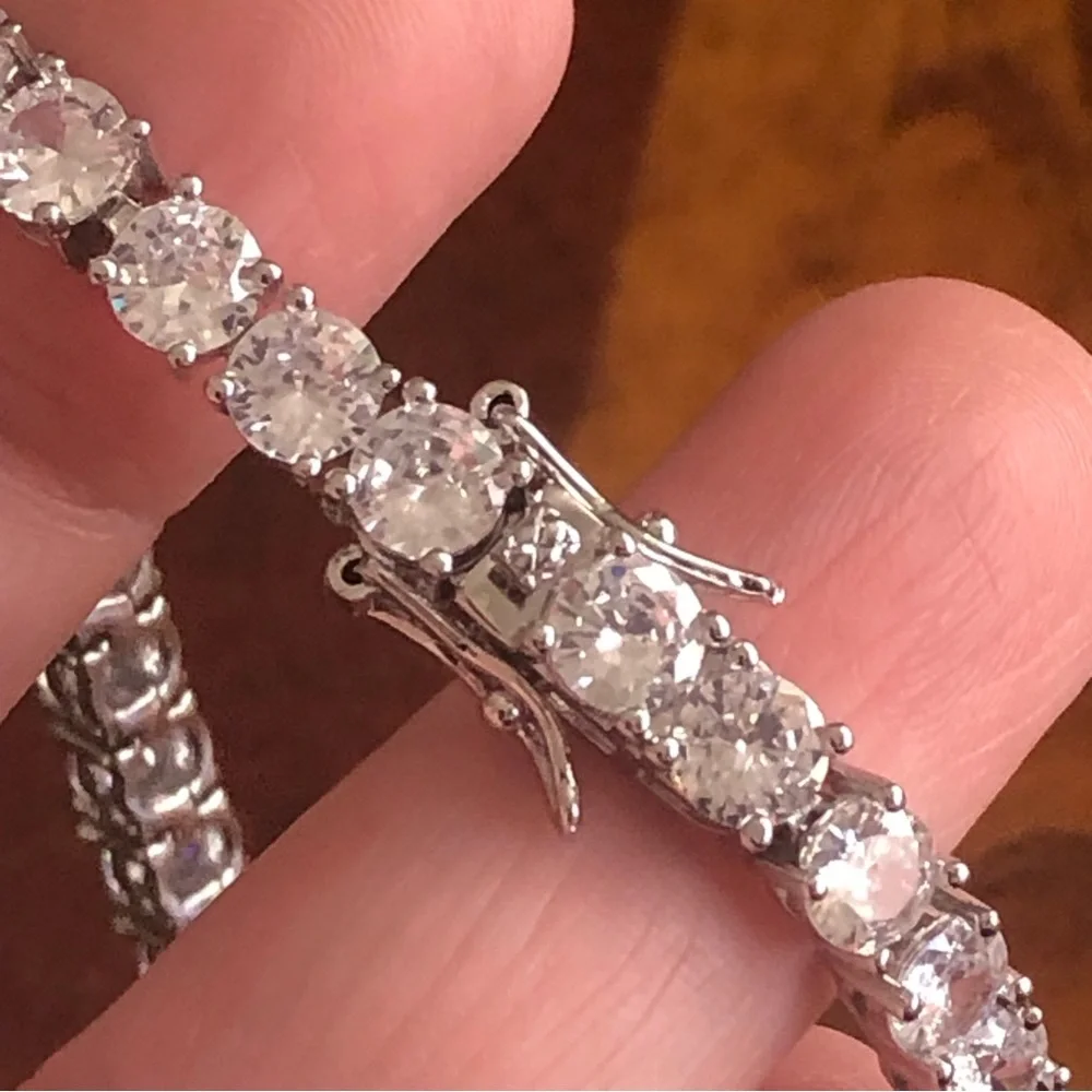 Men’s 5mm round cubic zirconia 14k silver plated setting bracelet 9”